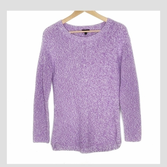 Talbots Shaker Stitch Sweater Pima Cotton Marled Purple Crew Neck Size Small - Picture 9 of 12